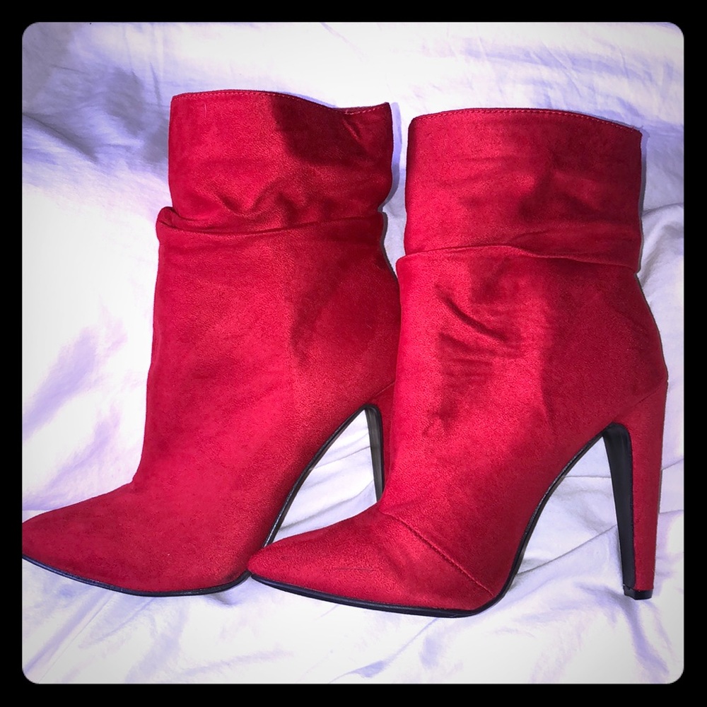 Women fashion red high heel boots